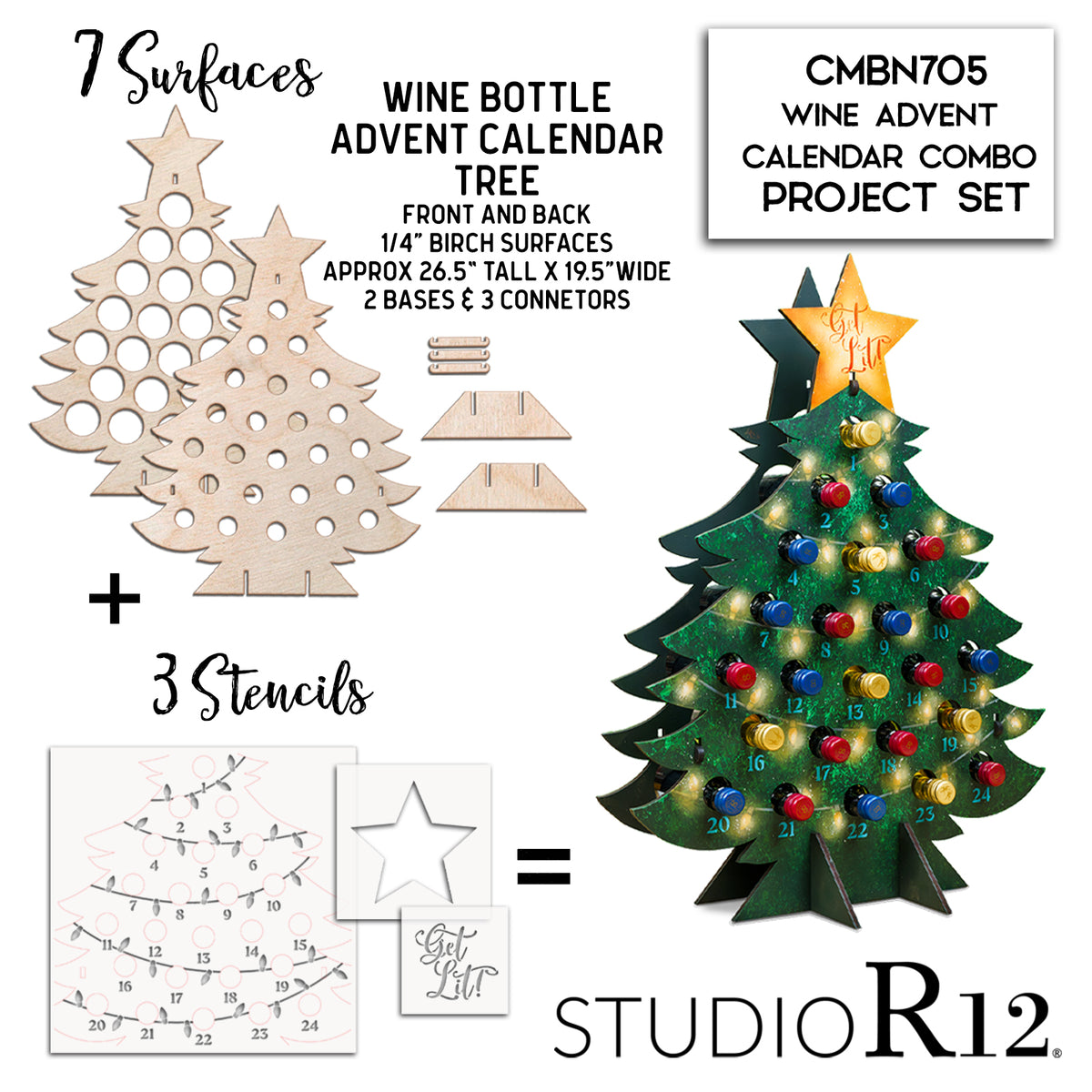Wine Bottle Advent Calendar Tree Combo Set | Includes Surfaces and Ste –  StudioR12 Stencils