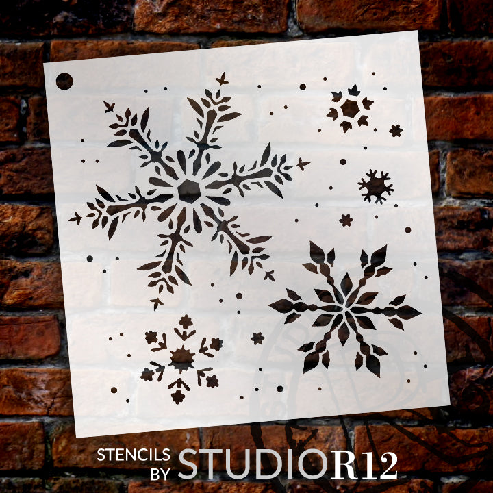 Diamond Snowflake Stencil by StudioR12, DIY Rustic Holiday Home Decor, Geometric Vintage Winter Christmas Wall Art, Craft & Paint Wood Signs, Reusable Mylar Template