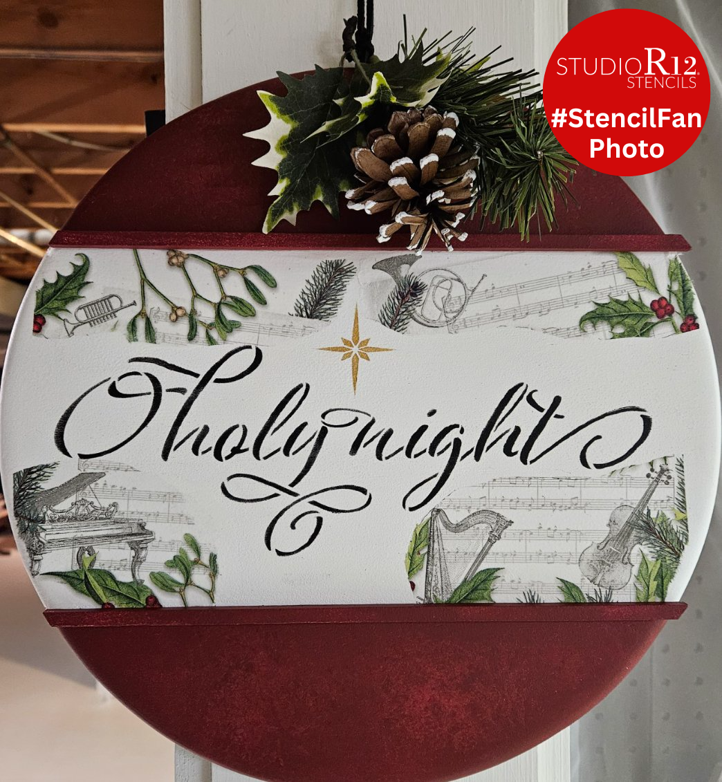 O Holy Night Elegant Stencil by StudioR12 | DIY Farmhouse Christmas Star  Home Decor | Craft & Paint Wood Sign | Reusable Mylar Template | Select Size