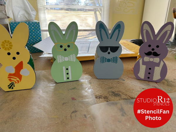 Embellished Peeps Project Set by StudioR12 | Stencil & Surface Set | DIY Wooden Peeps for Easter Tiered Tray | Spring Craft & Paint Kit | CMBN693