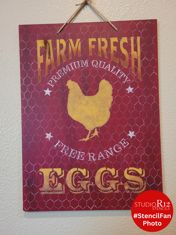Farm Fresh Eggs, Chicken Stencil by StudioR12 | Use for Crafting, Vintage Wood Signs, Wall Decor, DIY, Modern Farmhouse, Country | Select Size | STCL1107