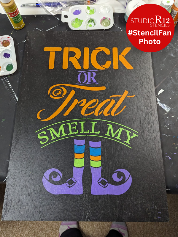 Trick or Treat Smell My Feet Stencil by StudioR12 | DIY Fun Halloween Witch Home Decor | Craft & Paint Wood Signs | Select Size | STCL3449