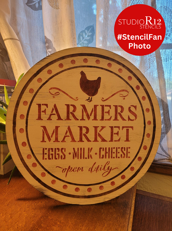 Farmers Market Stencil by StudioR12 | Eggs Milk Cheese Open Daily | DIY Chicken Home Decor | Craft & Paint Wood Sign | Rural Country Gift | Select Size | STCL3703