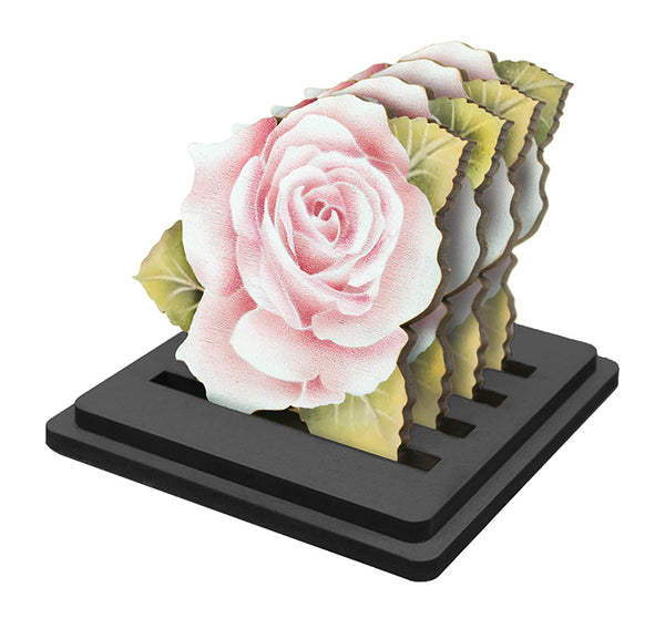 Elegant Rose Coaster Set of 4 with Base + Stencils | CMBN631