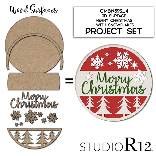 Merry Christmas Unfinished Stacked Sign Set by StudioR12 | DIY Snowflake Door Hanger Kit | Holiday Tree Wood Cutout Sign for Painting | CMBN593_4