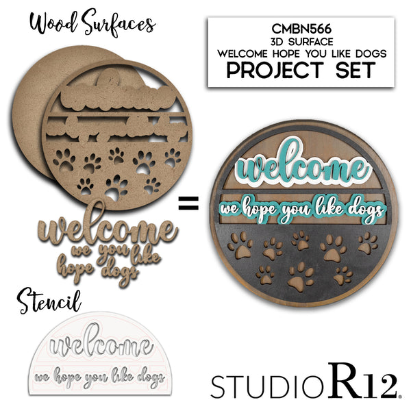 Hope You Like Dogs Unfinished Stacked Sign Set by StudioR12 | DIY Round Welcome Door Hanger Kit for Painting | 3D Wood Lettering Cutout Sign | CMBN566