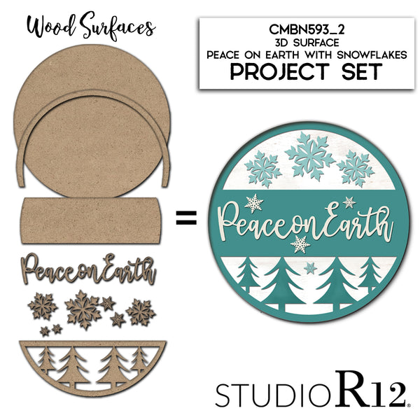 Peace on Earth Unfinished Stacked Sign Set by StudioR12 | DIY Round Door Hanger Kit | Winter Holiday 3D Wood Cutout Sign for Painting | CMBN593_2