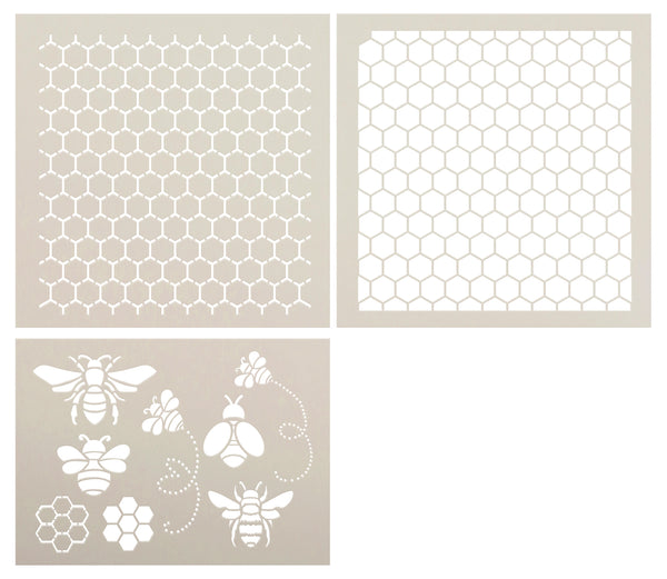 Bee Pattern Stencil Set by StudioR12 | Bee Decor, Honeycomb Pattern | DIY Bee Embellishments for Spring & Summer Home Decor | Honeycomb Mixed Media Template | CMBN660