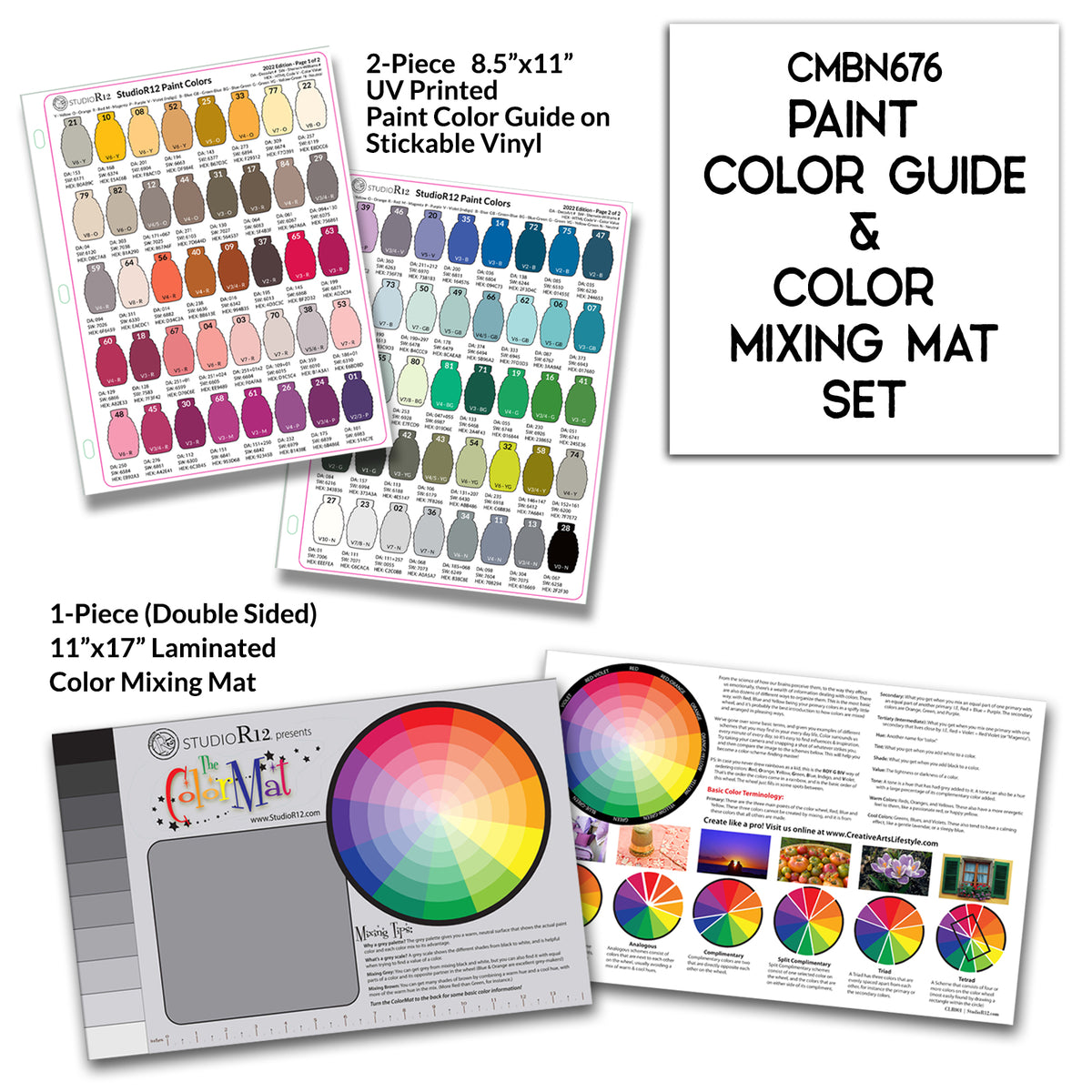 StudioR12 Color Guide Combo Set Color Mixing Mat + Paint Color Guide StudioR12 Stencils