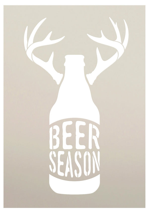 Beer Season Stencil with Bottle & Antlers by StudioR12 | DIY Country Hunting Home Decor for Man Cave or Rustic Bar & Kitchen | Paint Wood Signs | Reusable Mylar Template | Size 14