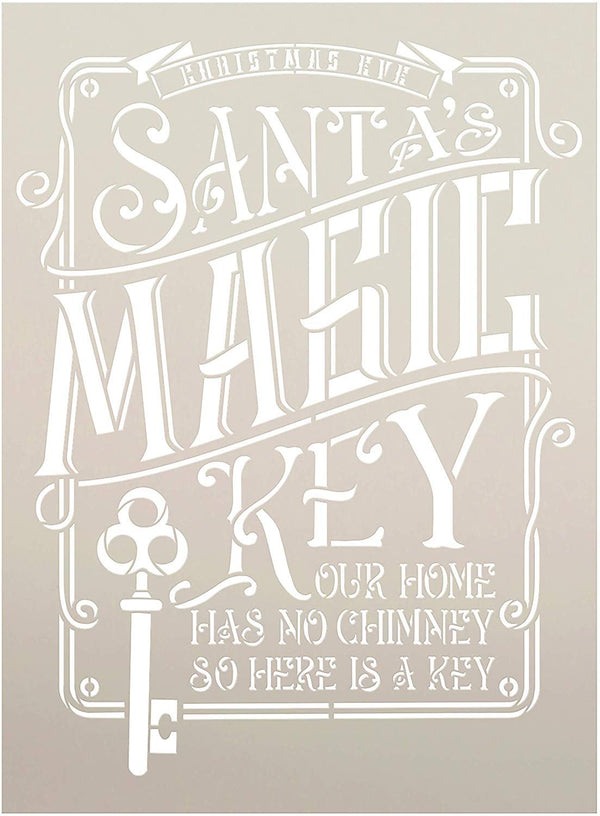 Santa's Magic Key Stencil by StudioR12 | DIY Holiday Home Decor | Vintage Christmas Eve Word Art | Home Has No Chimney | Craft & Paint Wood Signs | Reusable Mylar Template | Size (11 x 15 inch)