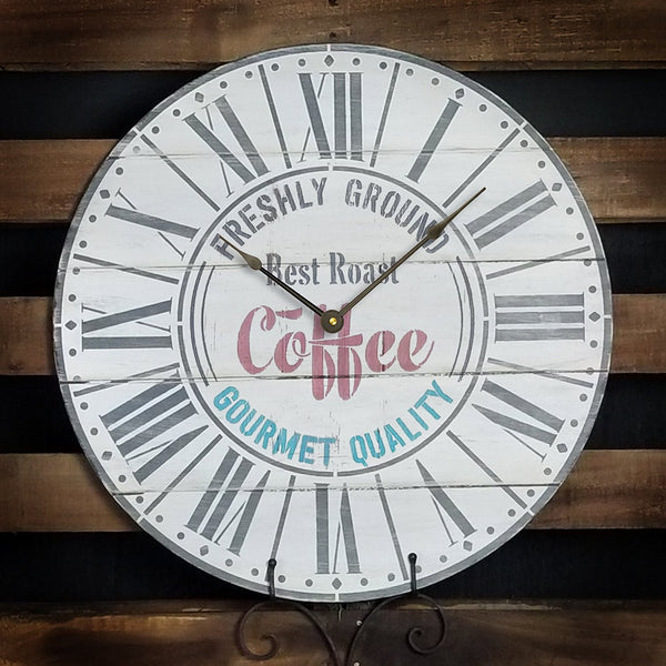 Round Coffee Clock Stencil - Parisian Roman Numerals - DIY Painting Rustic Wood Clocks Small to Extra Large for Home Decor - Select Size | STCL2439