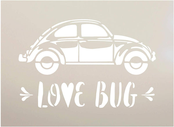 Love Bug Side View Stencil with Heart by StudioR12 | DIY Vintage Beetle Style Valentine's Day Home Decor | Craft & Paint Wood Signs | Reusable Mylar Template | Select Size
