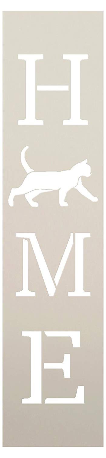 Home with Cat - Vertical Stencil by StudioR12 | Reusable Mylar Template | Use to Paint Wood Signs - Pallets - Banners - DIY Animal Lover Home Decor - Select Size