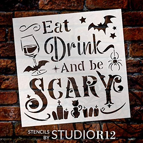 Eat Drink & Be Scary Stencil by StudioR12 | DIY Halloween Kitchen Bar & Home Decor | Craft & Paint | Reusable Template | Select Size | STCL3463