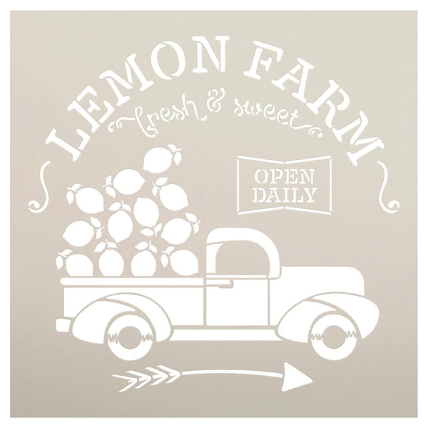 Lemon Farm Stencil with Vintage Truck & Arrow by StudioR12 | DIY Spring & Summer Rustic Kitchen Home Decor | Craft & Paint Farmhouse Wood Signs | Reusable Mylar Template | Select Size