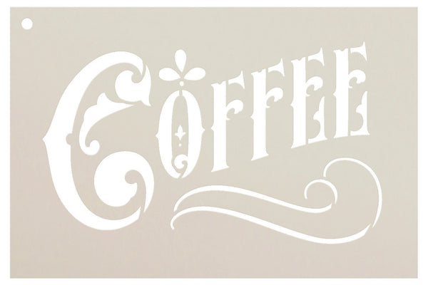 Coffee Stencil by StudioR12 | Victorian Decorative Word Art Reusable Mylar Template | Painting, Chalk, Mixed Media | Use for Journaling, DIY Home Decor - STCL837_4 Multiple Sizes Available