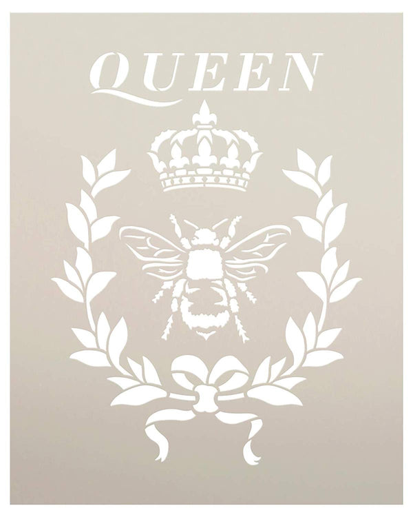 Queen Bee Stencil with Crown & Laurel by StudioR12 | DIY Farmhouse Home Decor | French Fleur de Lis Wreath Word Art | Craft & Paint Wood Signs | Reusable Mylar Template | Select Size