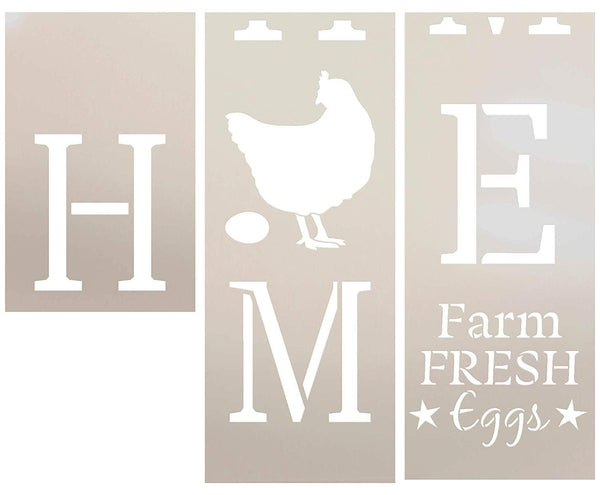 Home Tall Porch Stencil with Chicken by StudioR12 | 3 Piece | Farm Fresh Eggs | DIY Large Vertical Country Farmhouse Outdoor Decor | Craft & Paint Wood Leaner Sign | Reusable Mylar Template | Size 6ft