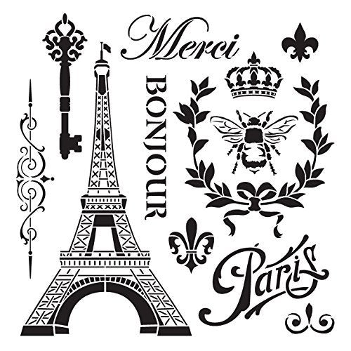 La France Stencil by StudioR12 | Vintage French Travel Art Elements - Large 15 x 15-inch Reusable Mylar Template | Painting, Chalk, Mixed Media | Use for Wall Art, DIY Home Decor - STCL899_2