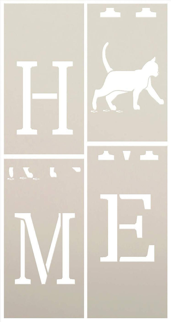 Home Tall Porch Stencil with Cat by StudioR12 | 4 Piece | DIY Large Vertical Animal Pet Lover Outdoor Decor | Front Door Entryway | Craft & Paint Wood Leaner Signs | Reusable Mylar Template | Size 6ft