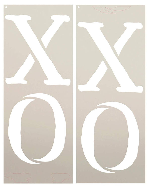 XO XO Tall Porch Stencil by StudioR12 | 2 Piece | Hugs & Kisses | DIY Large Vertical Home Decor for Valentine's Day | Front Door Entryway | Craft & Paint Wood Leaner Signs | Reusable Mylar | Size 4ft