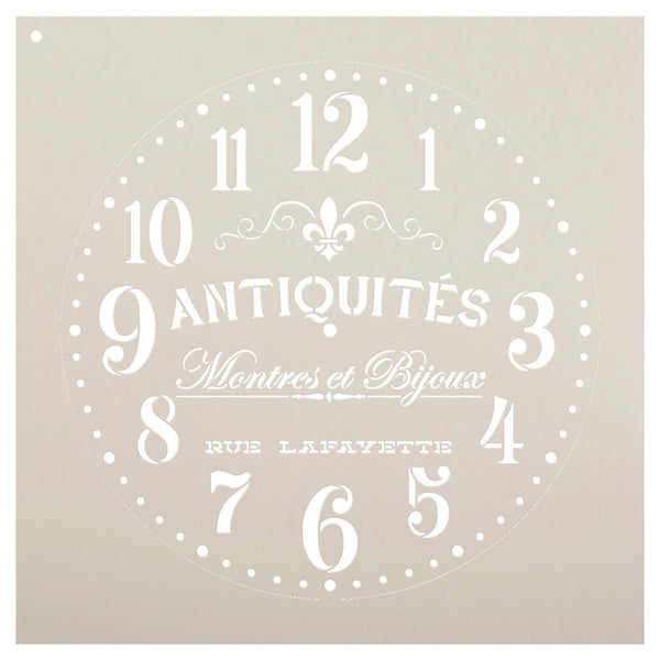 Provincial Round Clock Stencil - French Antique Words - DIY Paint Wood Clock Small to Extra Large Farmhouse Country Home Decor - Select Size | STCL2440