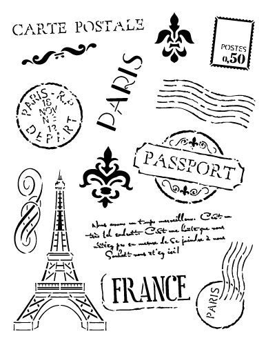 Passport to Paris Stencil by StudioR12 | French Travel Art Elements - Reusable Mylar Template | Painting, Chalk, Mixed Media | Use for Wall Art, DIY Home Decor | SELECT SIZE | STCL366