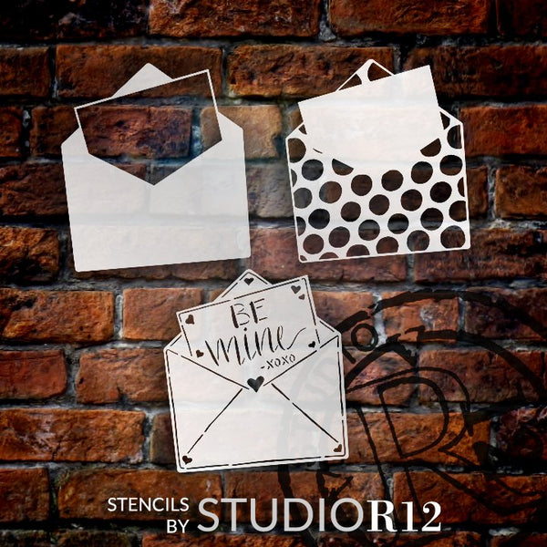 Be Mine 3-Part Envelope Stencil with Polka Dots by StudioR12 | DIY Valentine Love Letter Home Decor | Paint Wood Signs | STCL5543