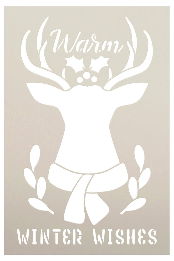 Warm Winter Wishes Stencil with Deer Head & Antlers by StudioR12 - Select Size - USA Made - DIY Farmhouse Christmas Home Decor - Craft & Paint Holiday Wood Signs - STCL7136