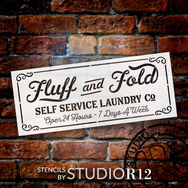 Fluff Fold Self Service Laundry Co Stencil by StudioR12 | DIY Family Home Decor Gift | Craft & Paint Wood Sign | Reusable Mylar Template | Select Size