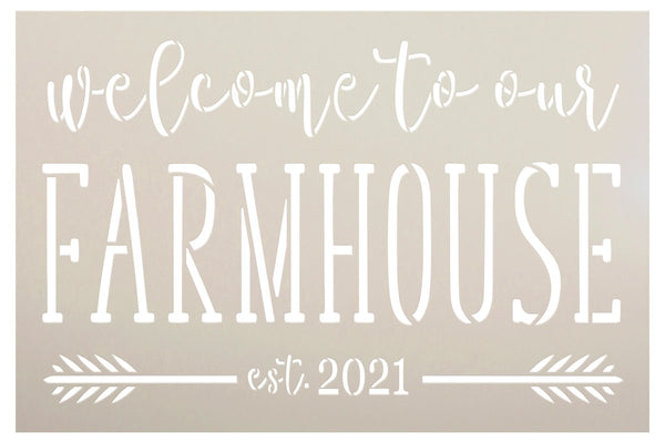 Welcome to Our Farmhouse Personalized Stencil with Arrow by StudioR12 | DIY Entryway & Home Decor | Paint Wood Signs | Select Size | PRST5648
