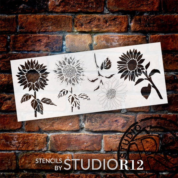 Sunflowers with Stem and Leaves Stencil by StudioR12 | DIY Summer Garden Home Decor | Craft & Paint Wood Sign | Reusable Mylar Template | Select Size | STCL5908
