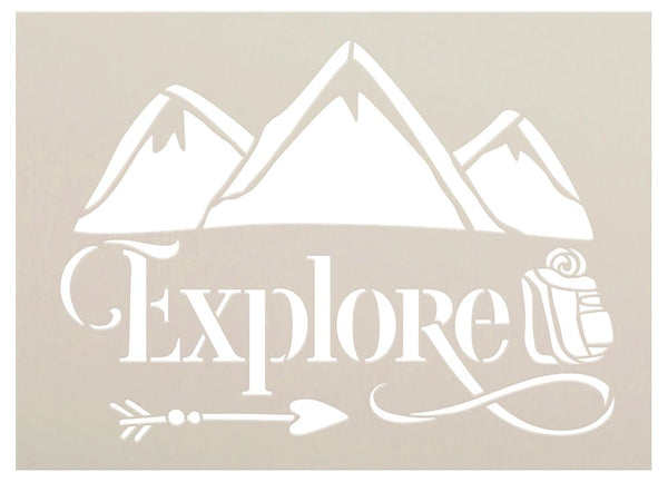 Explore Stencil with Mountain by StudioR12 | DIY Cabin Outdoor Home Decor | Craft & Paint Summer Adventure Wood Sign | Select Size