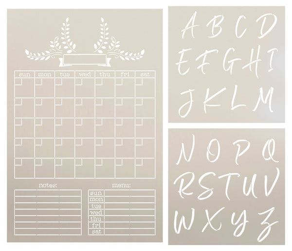 Farmhouse Chalkboard Calendar & Monogram 3-Part Stencil Set by StudioR12 | DIY Home & Kitchen Decor | Craft & Paint Wood Signs | CMBN519