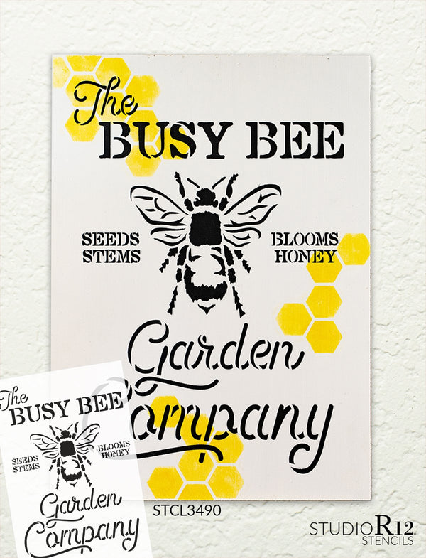 Busy Bee Garden Company Stencil by StudioR12 | DIY Spring Farmhouse Kitchen Home Decor | Seeds, Stems, Blooms, Honey | Craft & Paint Wood Signs | Reusable Mylar Template | Select Size