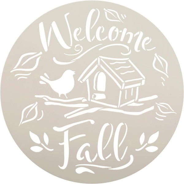 Welcome Fall Round Stencil with Bird & Leaves by StudioR12 | DIY Autumn Farmhouse Home Decor | Craft & Paint Wood Signs | Select Size