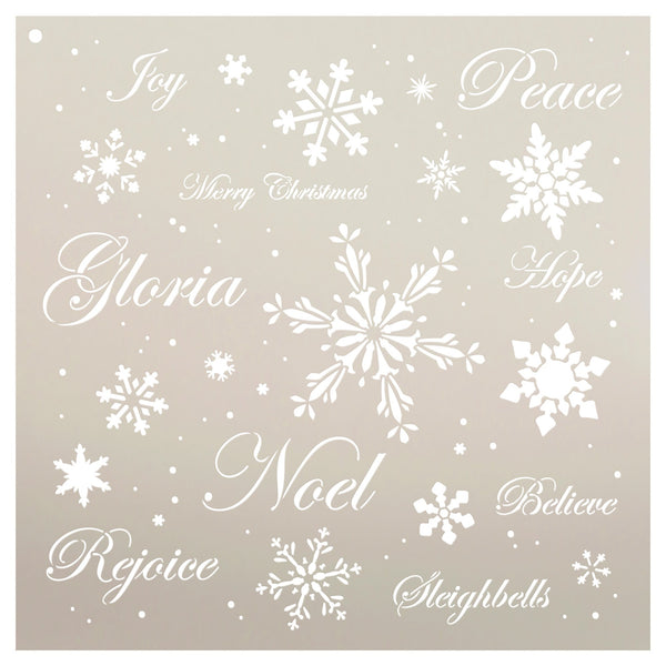 Christmas Words & Snowflakes Stencil by StudioR12 | Elegant Word Art - Reusable Mylar Template | Painting, Chalk, Mixed Media | Use for Crafting, DIY Home Decor - STCL544 SELECT SIZE (18