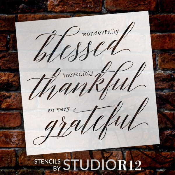 Wonderfully Blessed - Thankful Stencil by StudioR12 | DIY Thanksgiving Home Decor | Craft & Paint Wood Sign | Reusable Mylar Template | Select Size | STCL5843