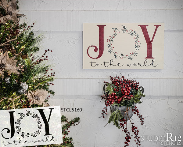 Joy to The World Stencil by StudioR12 | DIY Christmas Mistletoe Wreath Home Decor Gift | Craft & Paint Wood Sign | Select Size | STCL5160