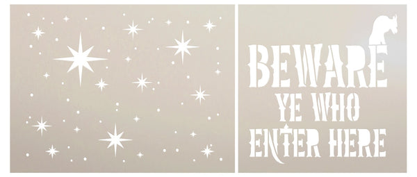 Beware Ye Who Enter Here with Twinkle Stars Stencil Set by StudioR12 - Select Size - USA Made - DIY Spooky Halloween Decor | Craft & Paint Fall Wood Signs | CMBN650
