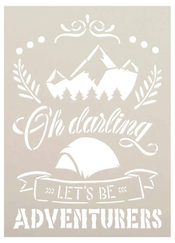 Let's Be Adventurers Stencil with Tent by StudioR12 | DIY Camp Home Decor | Adventure Word Art | Paint Wood Signs | Select Size