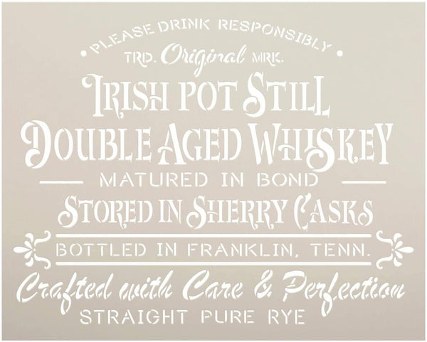Irish Double Age Whiskey Stencil by StudioR12 | DIY Vintage Tennessee Liquor Home Decor | Craft & Paint Wood Sign | Reusable Mylar Template | Rustic Old Fashioned | Select Size