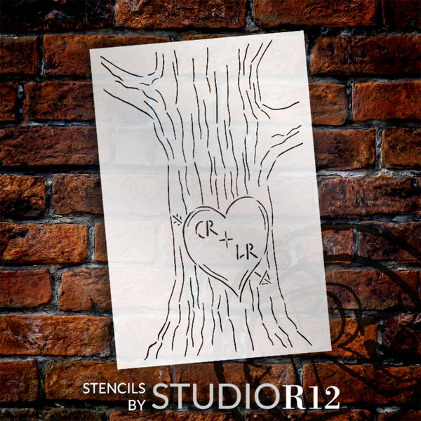 Personalized Tree Carving Stencil with Initials by StudioR12 | DIY Valentine's Day Decor | Craft Wedding Wood Signs | Select Size | PRST6205