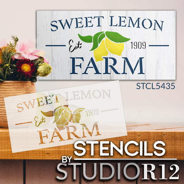 Sweet Lemon Farm Stencil by StudioR12 | DIY Farmhouse Lemon Kitchen Decor | Craft & Paint Country Wood Signs | Select Size | STCL5435