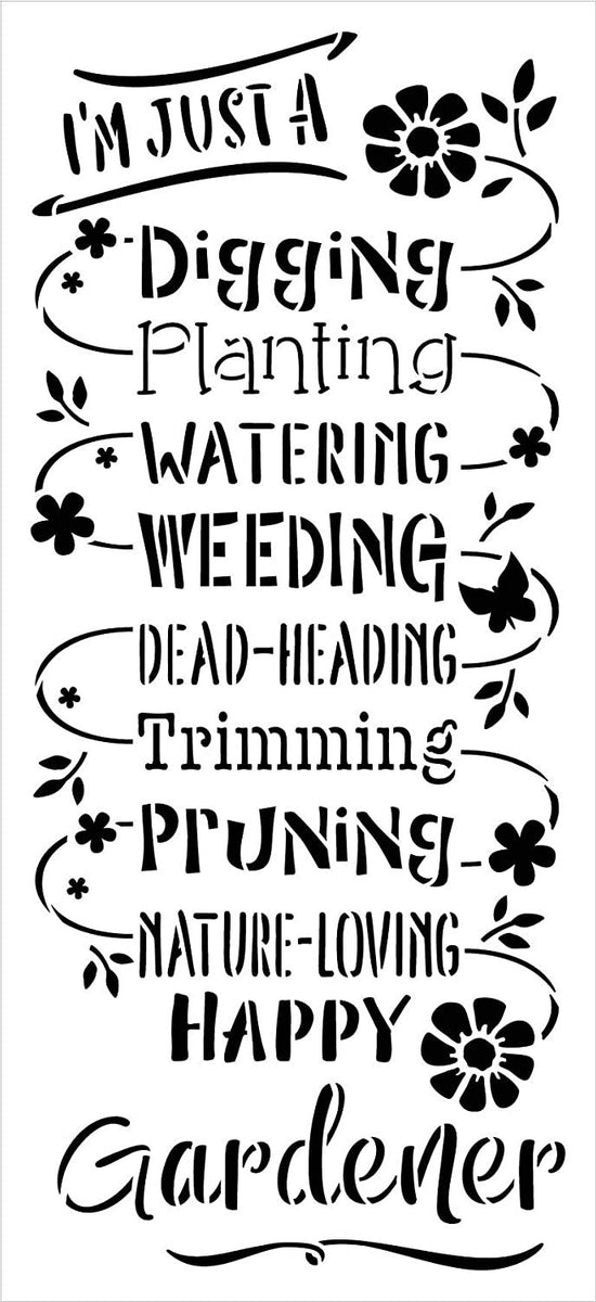 Happy Gardener Stencil by StudioR12 Reusable Mylar Template Paint Ta