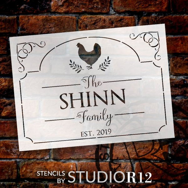 Personalized Family Name Stencil with Chicken by StudioR12 | DIY Farmhouse Kitchen & Home Decor | Paint Custom Wood Signs | Select Size | PRST5436