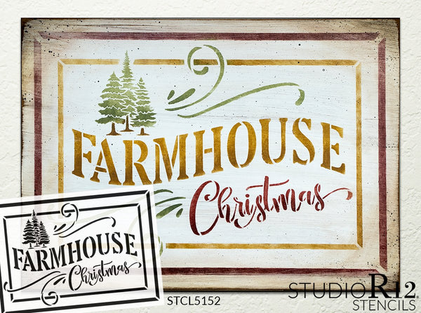Farmhouse Christmas Stencil by StudioR12 | DIY Rustic Winter Holiday Tree Home Decor | Craft & Paint Wood Sign | Reusable Mylar Template | STCL5152 | Select Size