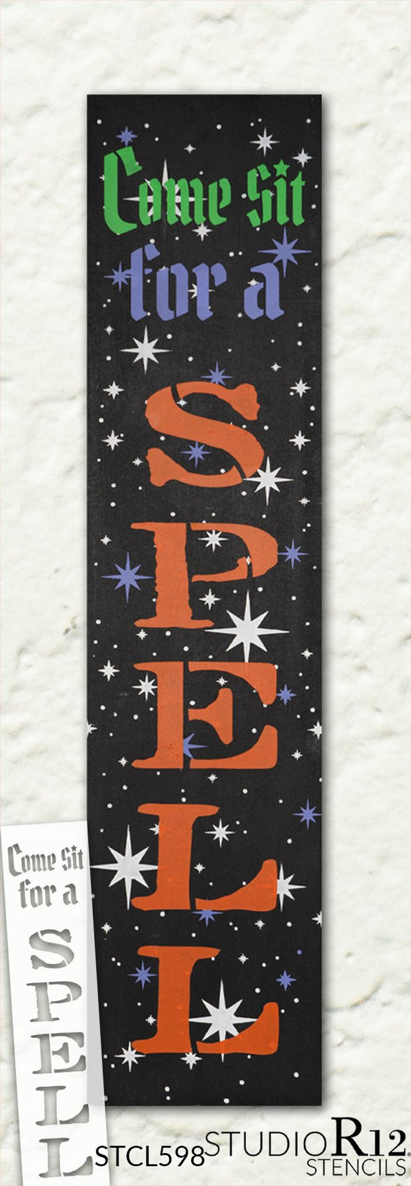 Come Sit for a Spell Stencil by StudioR12 | Craft DIY Halloween Home Decor | Paint Fall Porch Wood Sign | Reusable Mylar Template | Select Size | STCL5928