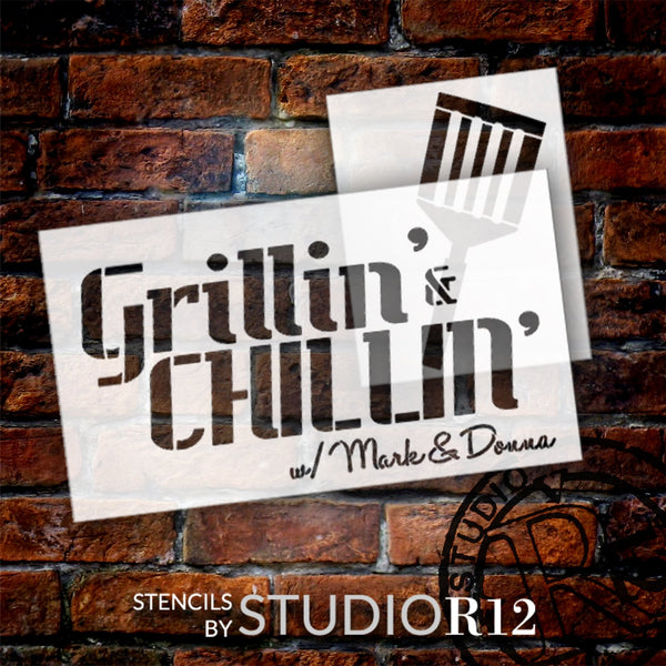 Personalized Grillin' Chillin' with Spatula 2 Part Stencil by StudioR12 | Craft Backyard & Patio DIY Home Decor | Paint Custom Name Wood Sign | Select Size |PRST6636